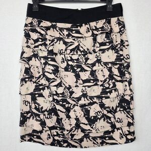 Alfani Tiered Floral Ruffle Skirt Black Beige Size 12
